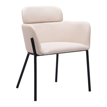 Set of Two Beige and Black Upholstery Dining Arm Chairs