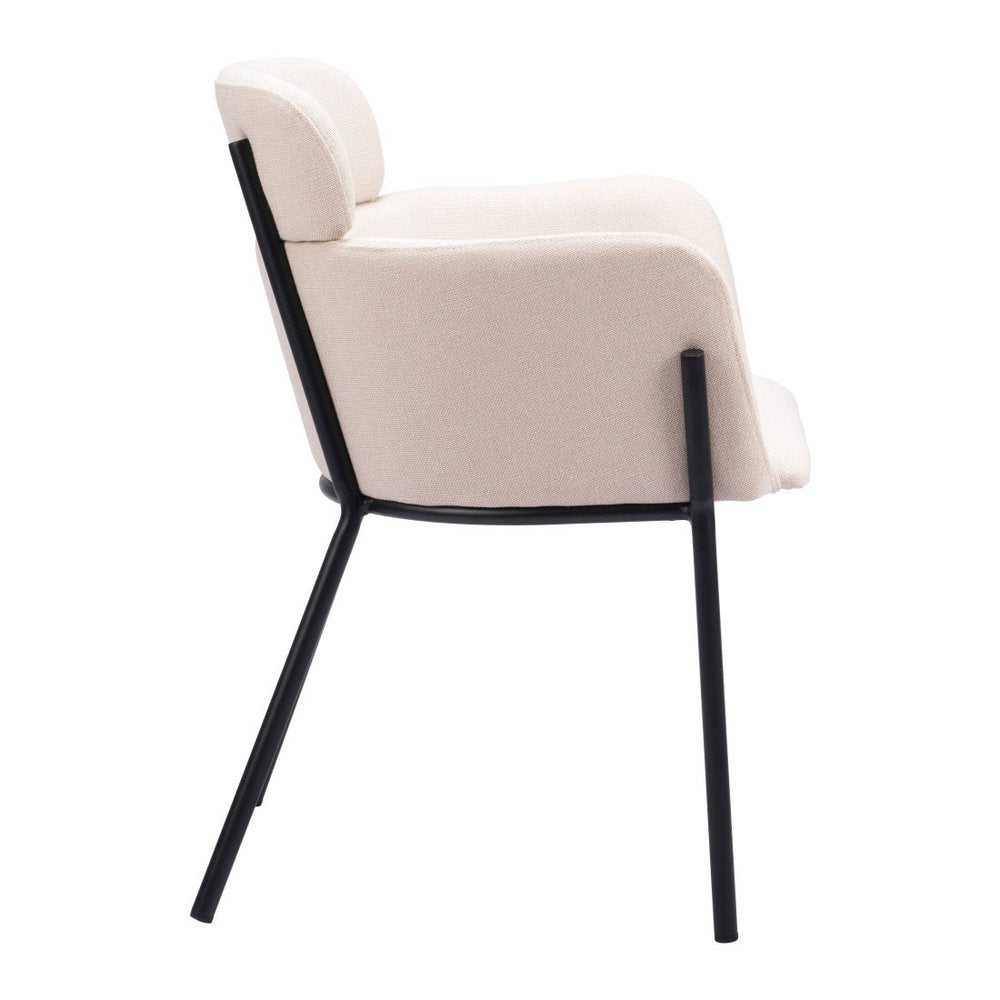 Set of Two Beige and Black Upholstery Dining Arm Chairs
