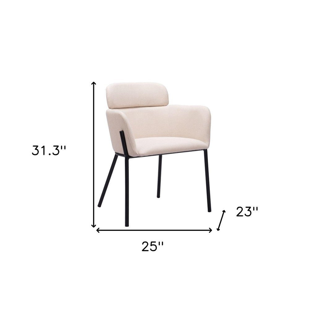 Set of Two Beige and Black Upholstery Dining Arm Chairs