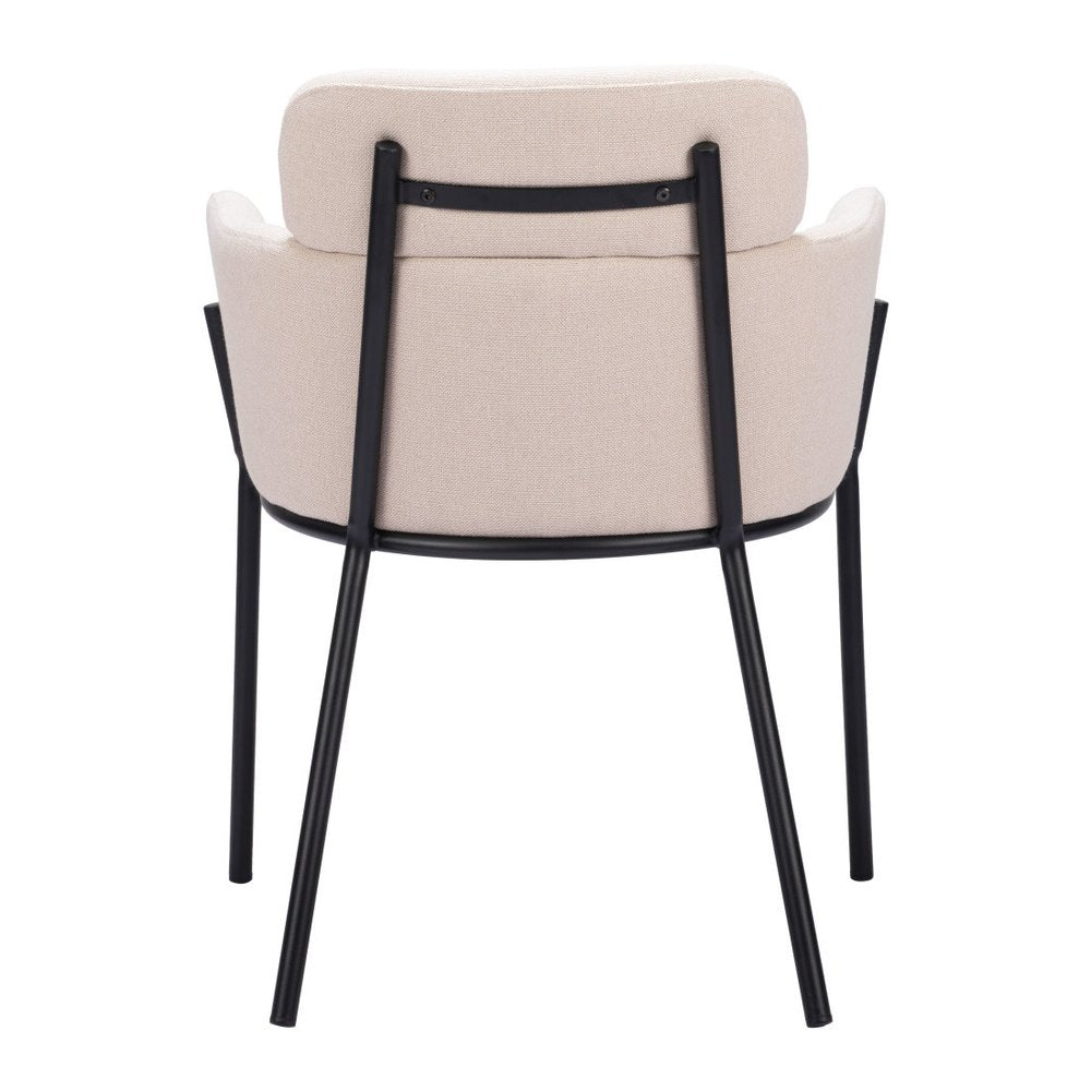 Set of Two Beige and Black Upholstery Dining Arm Chairs
