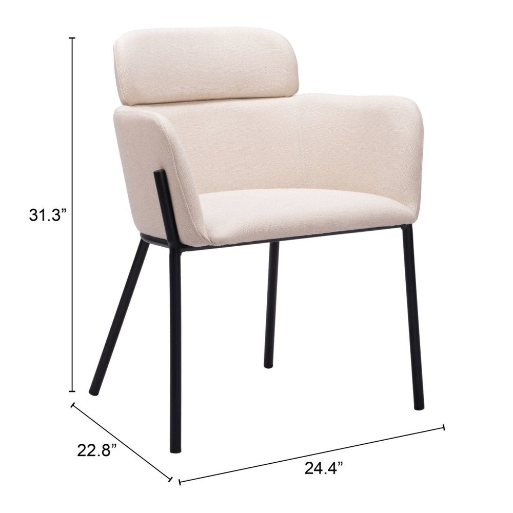 Set of Two Beige and Black Upholstery Dining Arm Chairs