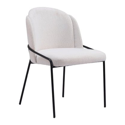 Set of Two Ivory and Black Faux Fur Dining Side Chairs