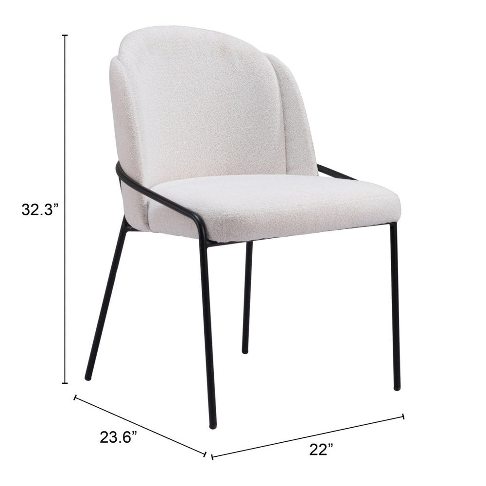 Set of Two Ivory and Black Faux Fur Dining Side Chairs