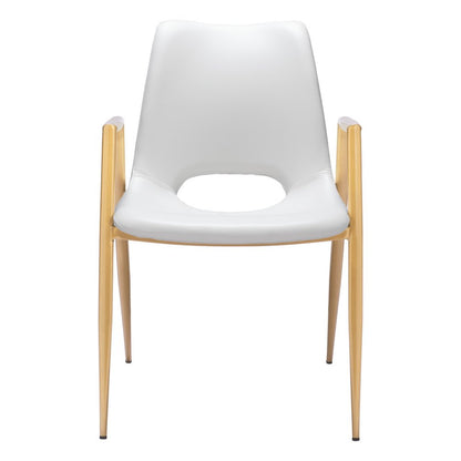 Set of Two White and Gold Faux Leather Open Back Dining Arm Chairs