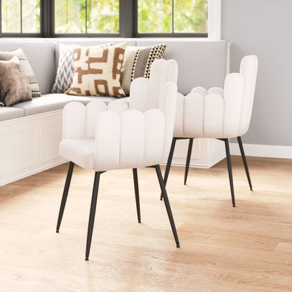 Set of Two Ivory and Black Faux Fur Slat Back Dining Arm Chairs