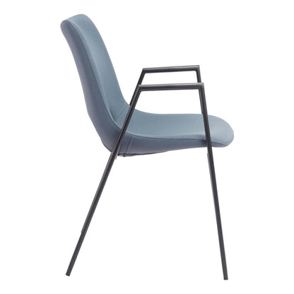 Set of Two Blue and Black Faux Leather Open Back Dining Arm Chairs