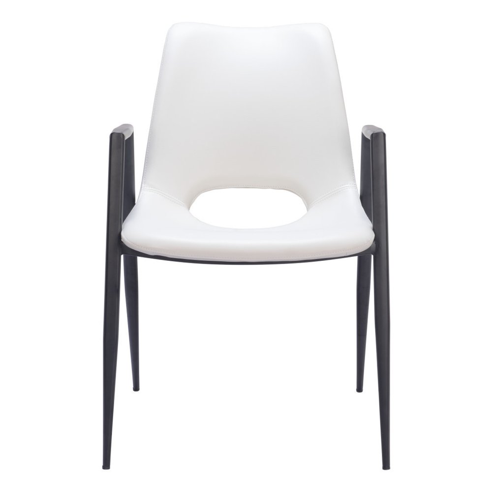 Set of Two White and Black Faux Leather Open Back Dining Arm Chairs
