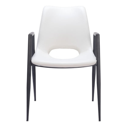Set of Two White and Black Faux Leather Open Back Dining Arm Chairs