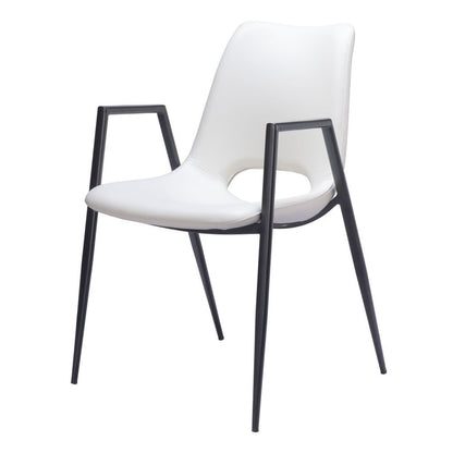 Set of Two White and Black Faux Leather Open Back Dining Arm Chairs