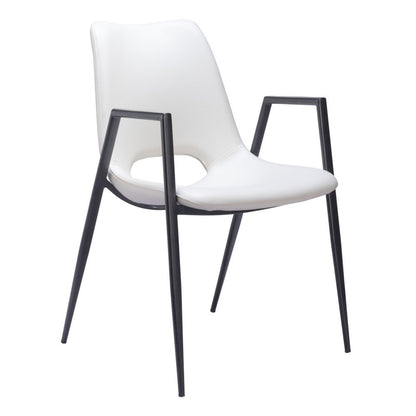 Set of Two White and Black Faux Leather Open Back Dining Arm Chairs
