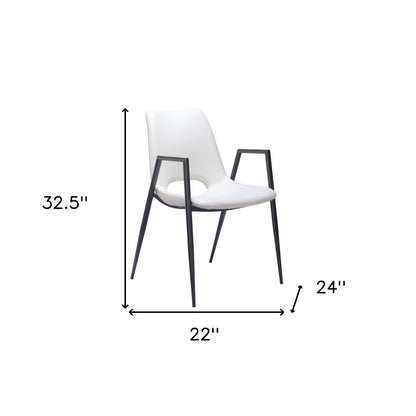 Set of Two White and Black Faux Leather Open Back Dining Arm Chairs