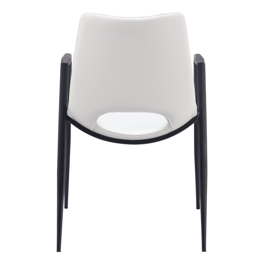 Set of Two White and Black Faux Leather Open Back Dining Arm Chairs