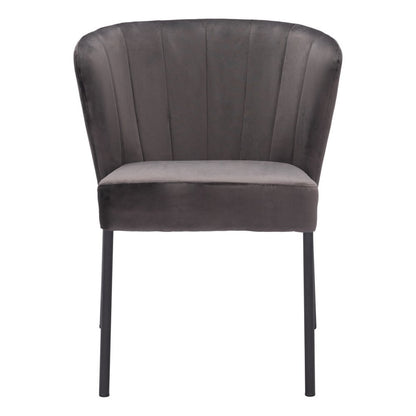 Set of Two Gray and Black Tufted Velvet Dining Side Chairs