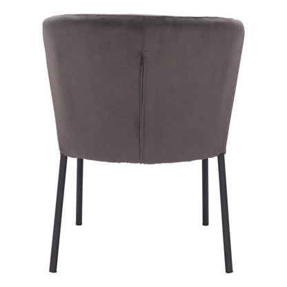 Set of Two Gray and Black Tufted Velvet Dining Side Chairs