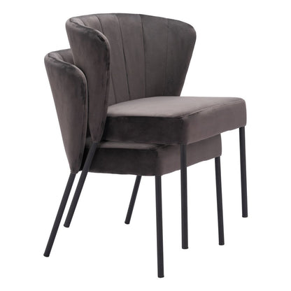 Set of Two Gray and Black Tufted Velvet Dining Side Chairs