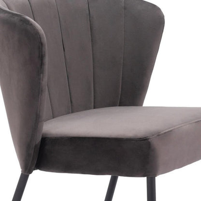 Set of Two Gray and Black Tufted Velvet Dining Side Chairs