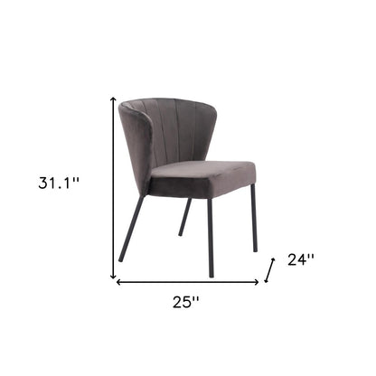 Set of Two Gray and Black Tufted Velvet Dining Side Chairs