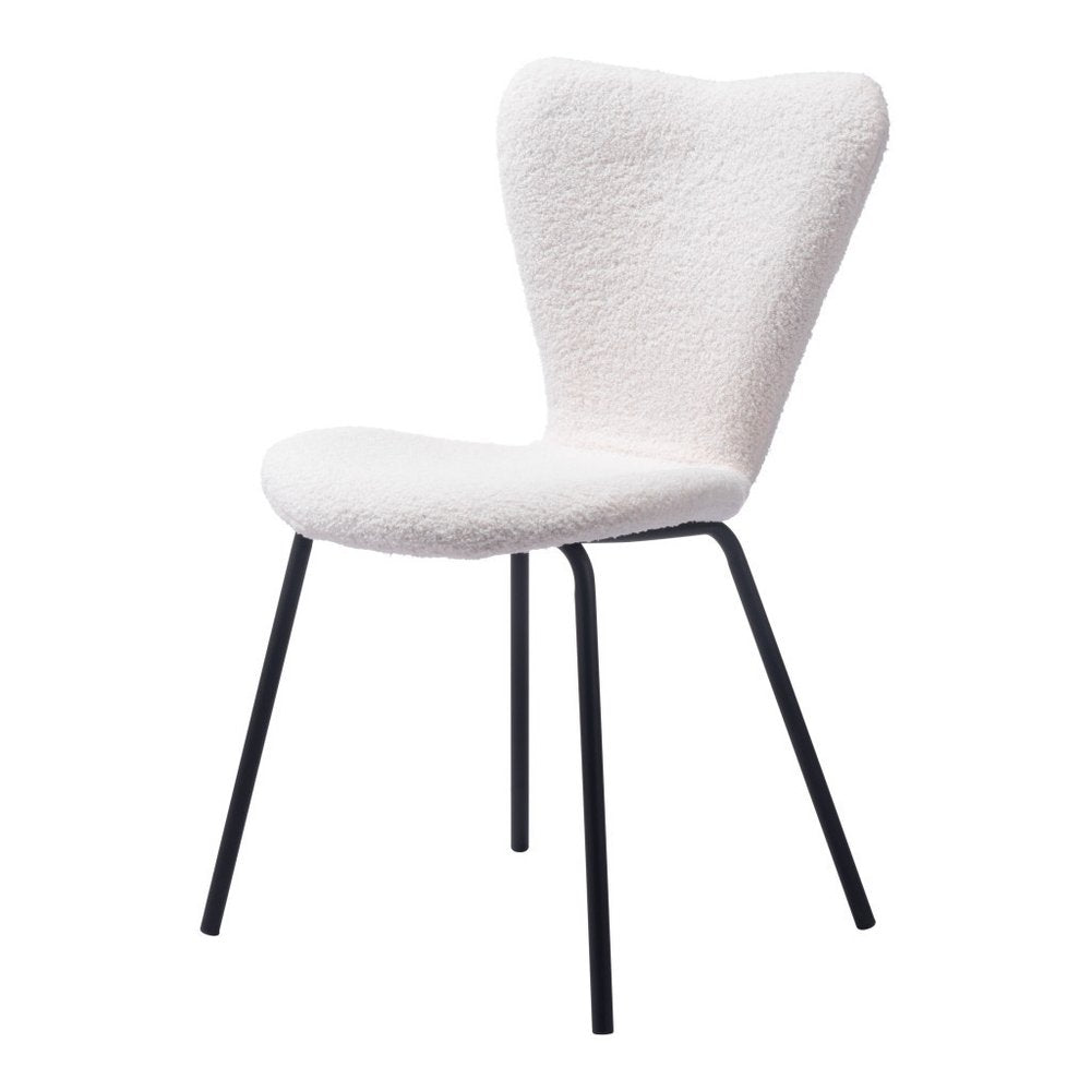 Set of Two Ivory and Black Faux Fur Dining Side Chairs