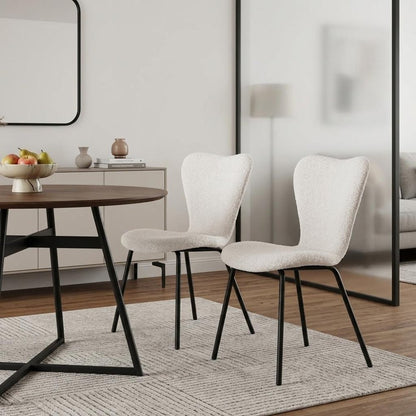 Set of Two Ivory and Black Faux Fur Dining Side Chairs