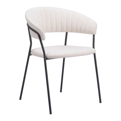 Set of Two Cream and Black Faux Fur Open Back Dining Arm Chairs