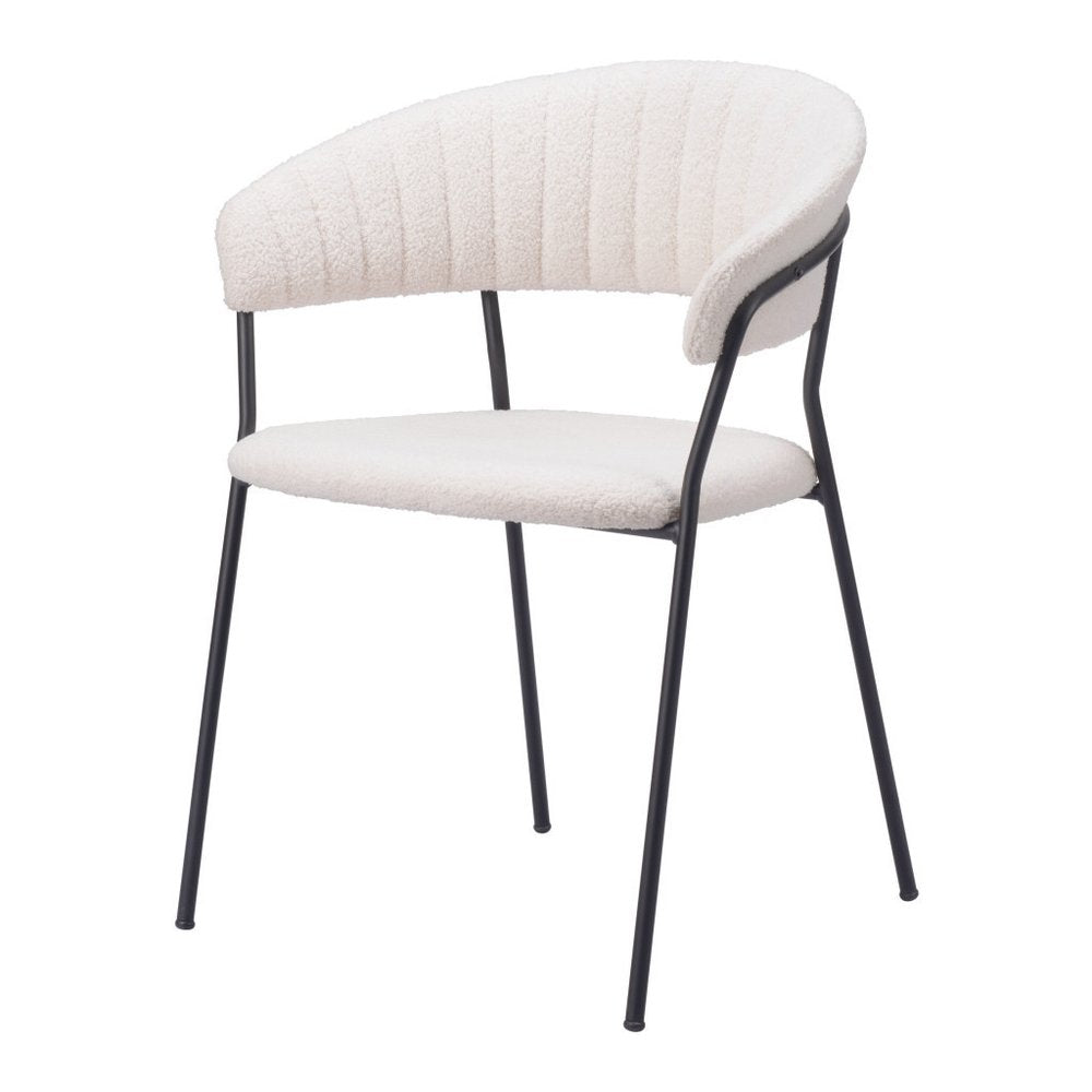 Set of Two Cream and Black Faux Fur Open Back Dining Arm Chairs