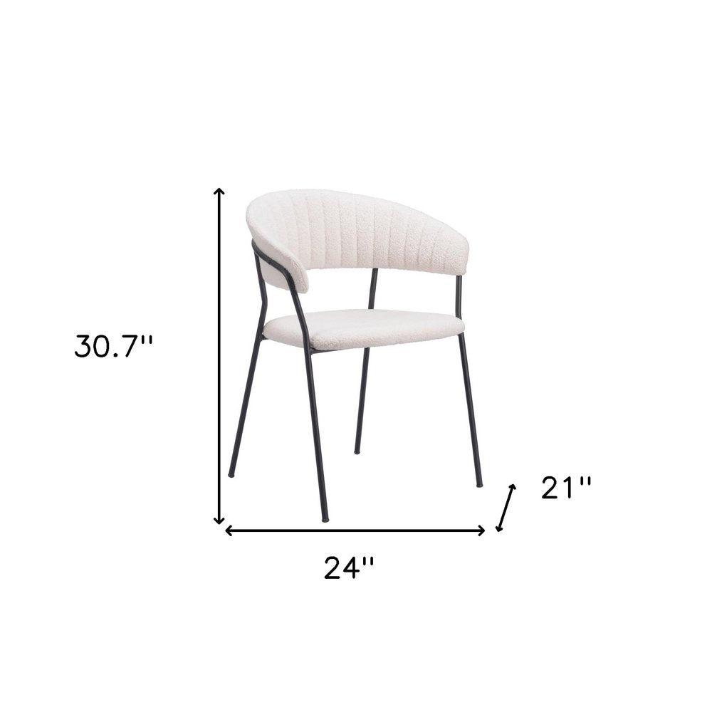 Set of Two Cream and Black Faux Fur Open Back Dining Arm Chairs