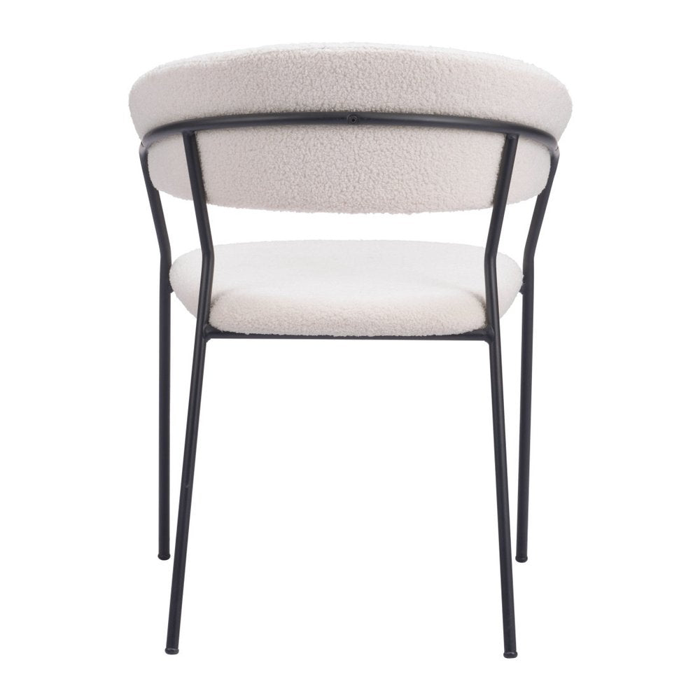 Set of Two Cream and Black Faux Fur Open Back Dining Arm Chairs