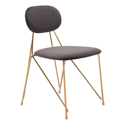 Set of Two Gray and Gold Velvet Open Back Dining Side Chairs