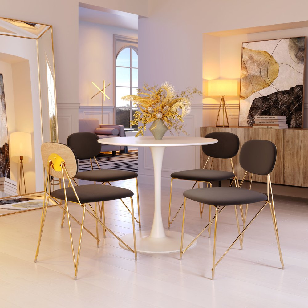 Set of Two Gray and Gold Velvet Open Back Dining Side Chairs