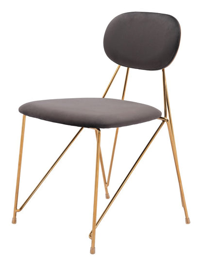 Set of Two Gray and Gold Velvet Open Back Dining Side Chairs