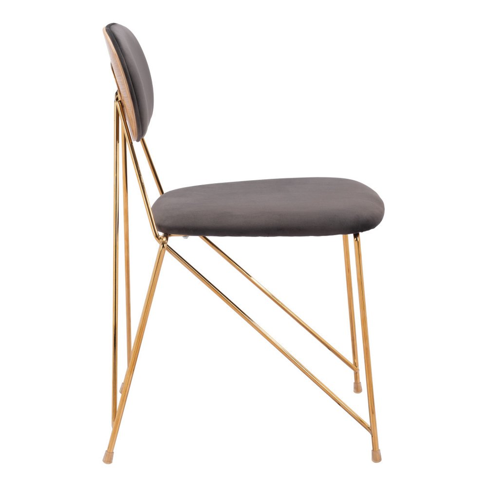 Set of Two Gray and Gold Velvet Open Back Dining Side Chairs