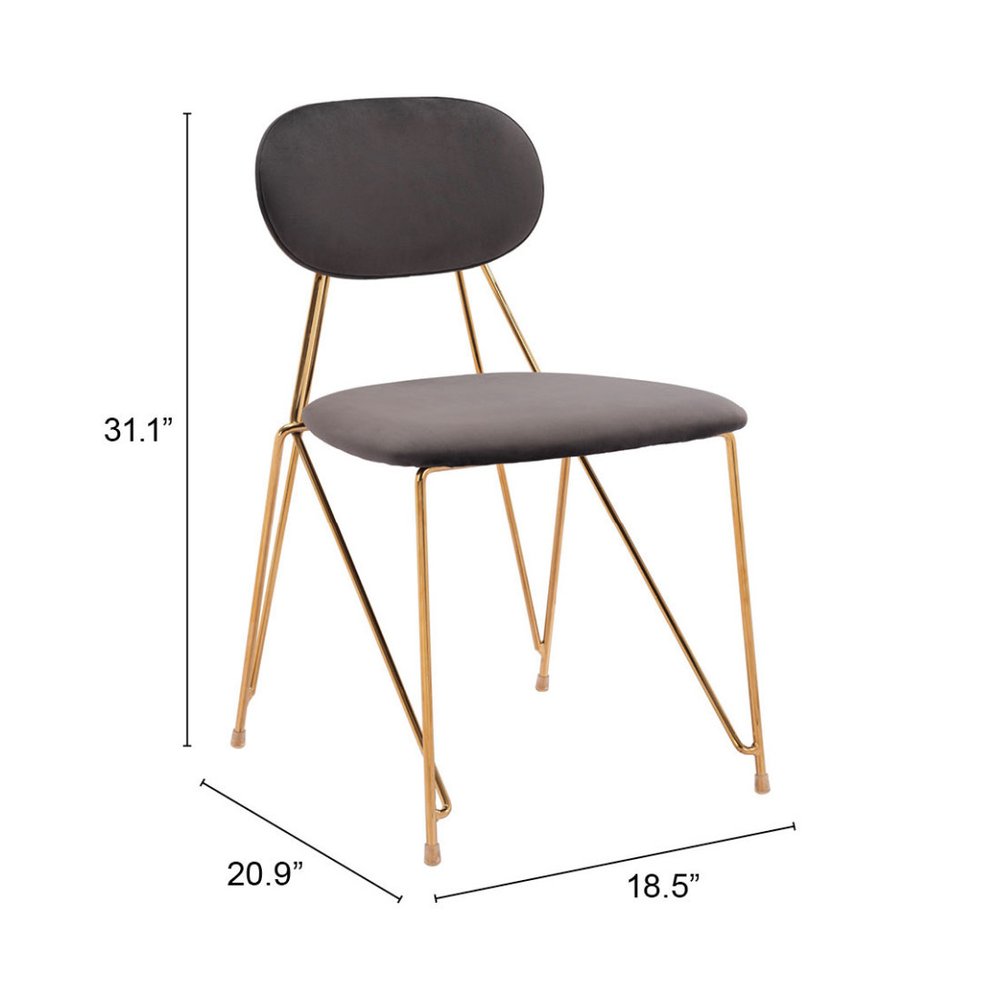 Set of Two Gray and Gold Velvet Open Back Dining Side Chairs