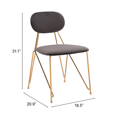 Set of Two Gray and Gold Velvet Open Back Dining Side Chairs