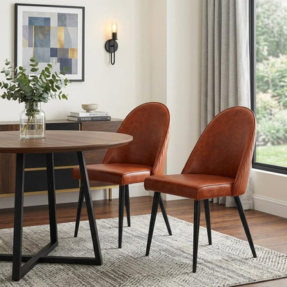 Set of Two Brown and Black Faux Leather Dining Side Chairs