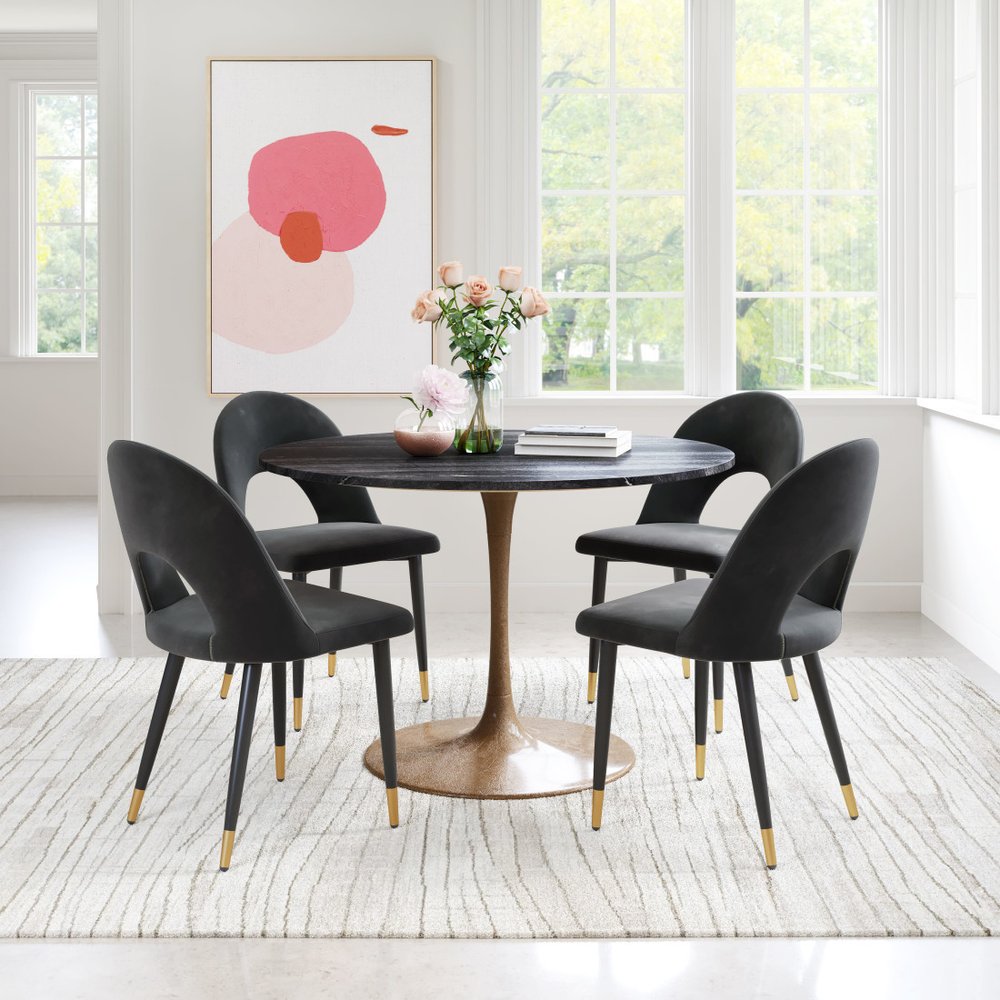 Set of Two Black and Gold Velvet Open Back Dining Side Chairs