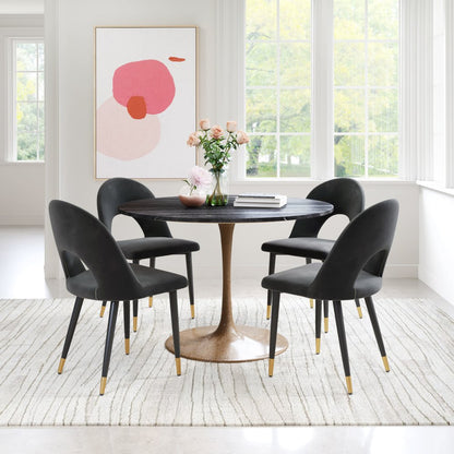 Set of Two Black and Gold Velvet Open Back Dining Side Chairs