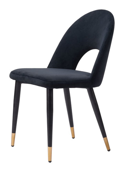 Set of Two Black and Gold Velvet Open Back Dining Side Chairs