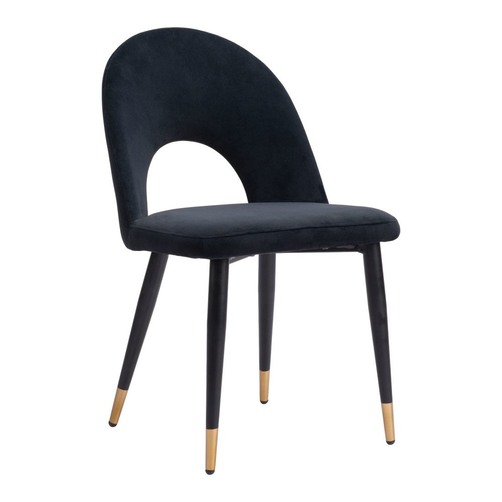 Set of Two Black and Gold Velvet Open Back Dining Side Chairs