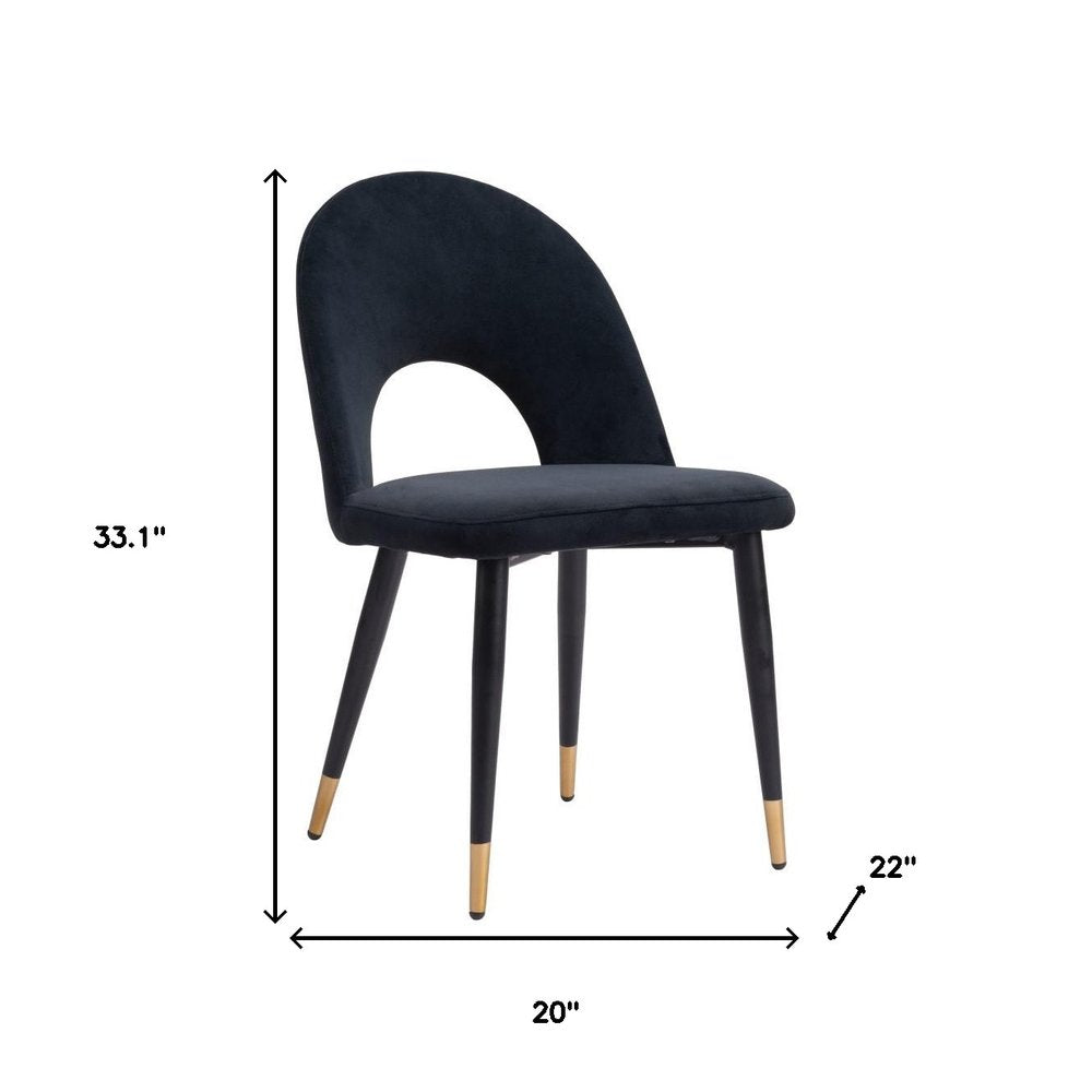 Set of Two Black and Gold Velvet Open Back Dining Side Chairs