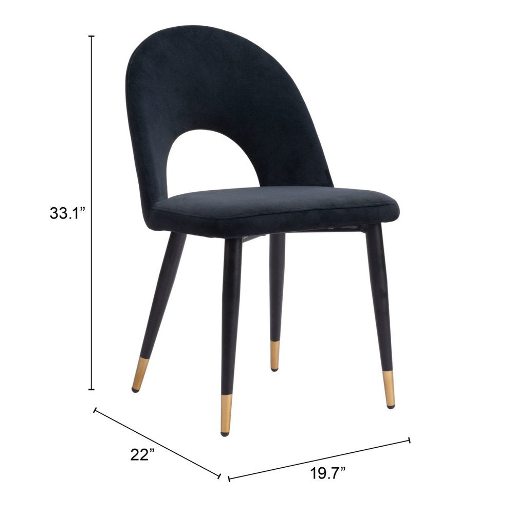 Set of Two Black and Gold Velvet Open Back Dining Side Chairs