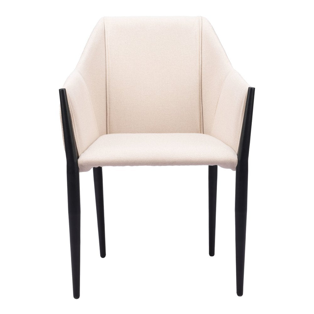 Set of Two Beige and Black Upholstery Dining Arm Chairs