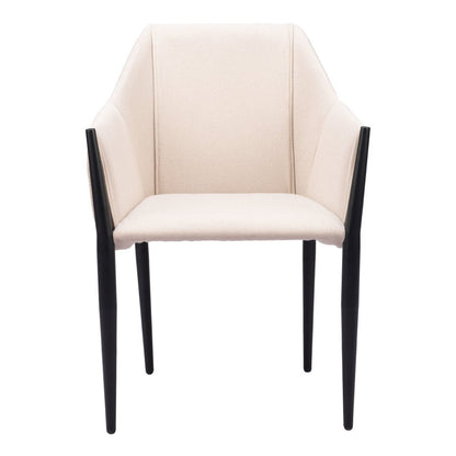 Set of Two Beige and Black Upholstery Dining Arm Chairs