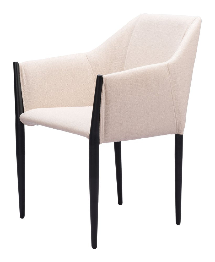 Set of Two Beige and Black Upholstery Dining Arm Chairs