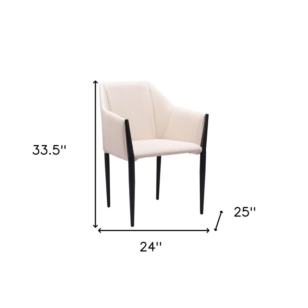 Set of Two Beige and Black Upholstery Dining Arm Chairs
