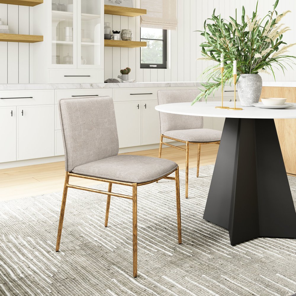 Beige and Gold Upholstery Dining Side Chair