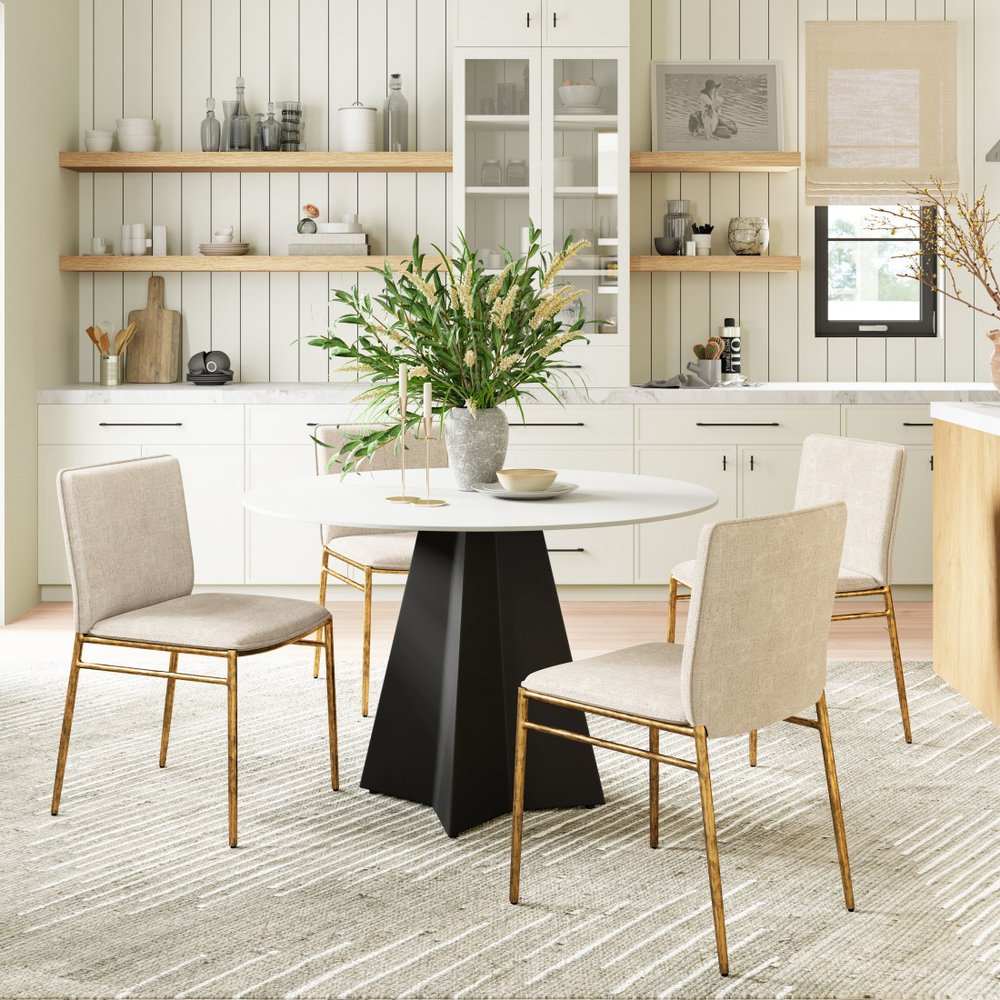 Beige and Gold Upholstery Dining Side Chair
