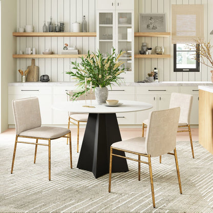Beige and Gold Upholstery Dining Side Chair