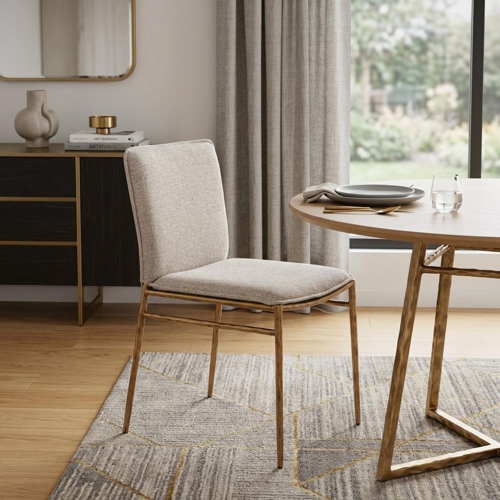 Beige and Gold Upholstery Dining Side Chair
