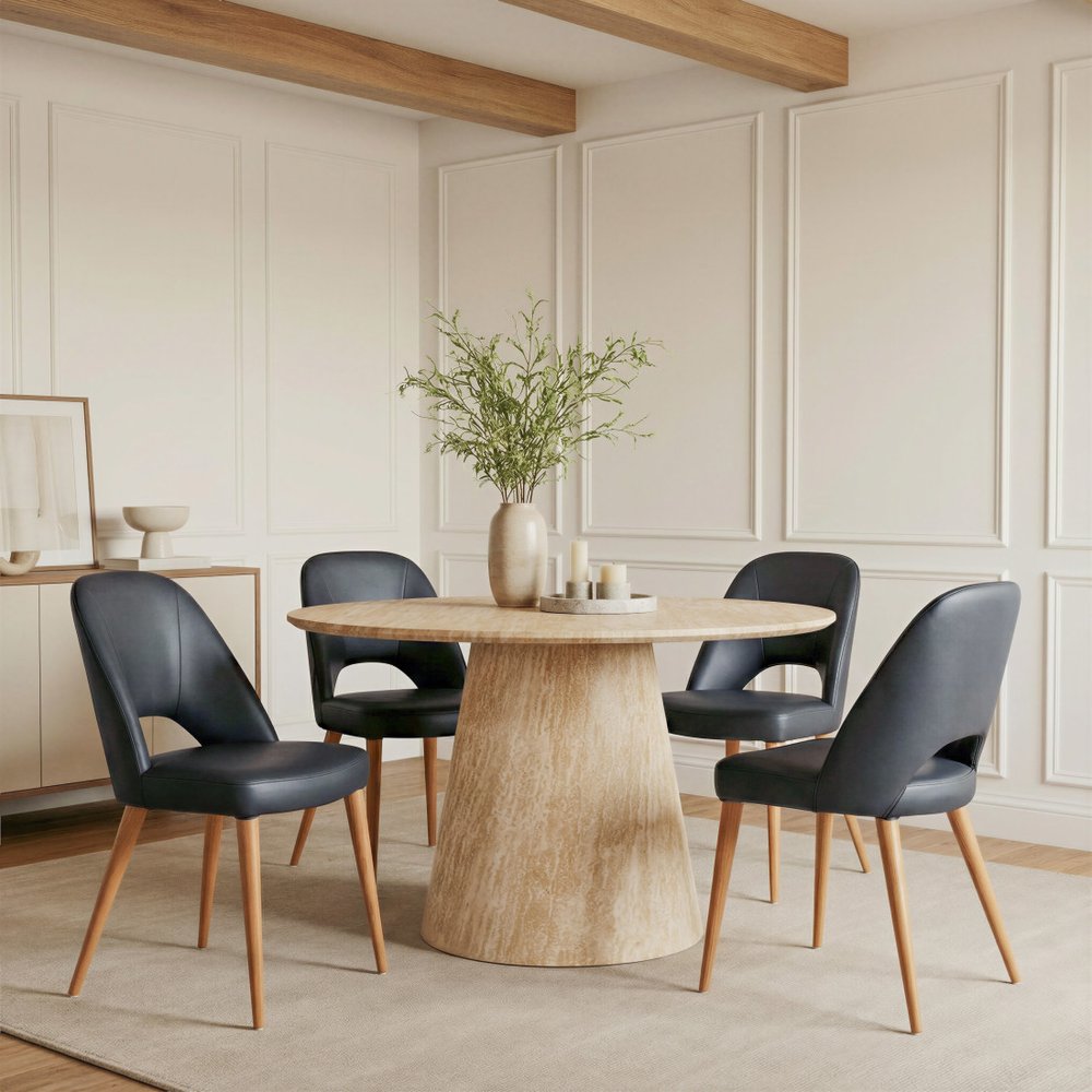Set of Two Black and Brown Faux Leather Open Back Dining Side Chairs