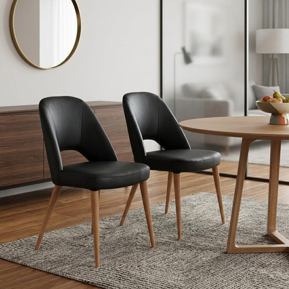 Set of Two Black and Brown Faux Leather Open Back Dining Side Chairs